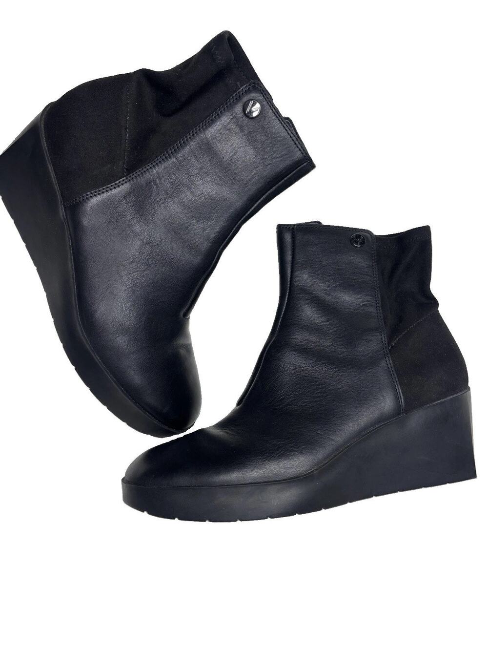 Vionic Skylar Womens Black Leather Wedge Ankle Boots 8W
